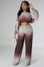 Fashion Print Gradient Long Sleeve Two Piece Pants Set XHXF-8680