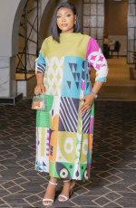 Long Sleeve Print Slim Maxi Dress XHXF-951