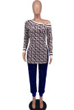 Fashion Print Slash Neck Slit T Shirt XHXF-367