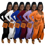 Solid Long Sleeve Coat+U Neck Vest+Pencil Pants 3 Piece Set YF-10584