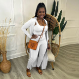 Solid Long Sleeve Coat+U Neck Vest+Pencil Pants 3 Piece Set YF-10584