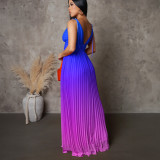 Plus Size Backless Sexy Strappy Gradient Maxi Dress GATE-D403