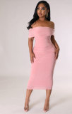 Sexy One Shoulder Solid Midi Dress XHXF-315