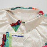 Loungewear Long Sleeve Simulation Silk Printing Two Piece Set YF-1045