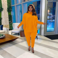 Casual Solid Color Bat Sleeve Split Top Long Pants Two Piece Set MAE-2193