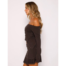 Solid Color One Shoulder Long Sleeve Skirt Suit ASL-6692