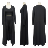 Solid Long Sleeve Coat+U Neck Vest+Pencil Pants 3 Piece Set YF-10584