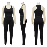 Solid Long Sleeve Coat+U Neck Vest+Pencil Pants 3 Piece Set YF-10584