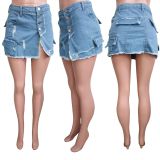 Sexy Slim Holes Denim Slit Skirt LX-6962