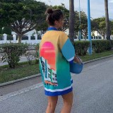 Gradient Splicing Contrast Color Print Loose Casual Shirt WMEF-20111