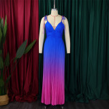 Plus Size Backless Sexy Strappy Gradient Maxi Dress GATE-D403