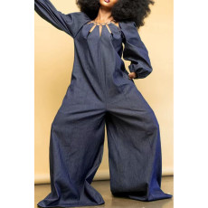 Faux Denim Loose Solid Jumpsuit QYXZ-9141