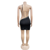 Solid Color Mesh Hot Drill Sling Mini Dress BY-6641