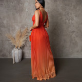 Plus Size Backless Sexy Strappy Gradient Maxi Dress GATE-D403