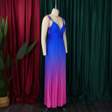 Plus Size Backless Sexy Strappy Gradient Maxi Dress GATE-D403