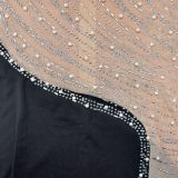 Solid Color Mesh Hot Drill Sling Mini Dress BY-6641