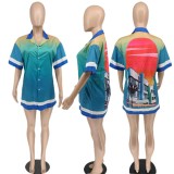 Gradient Splicing Contrast Color Print Loose Casual Shirt WMEF-20111