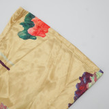 Loungewear Long Sleeve Simulation Silk Printing Two Piece Set YF-1045