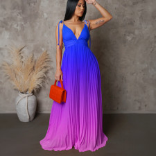 Plus Size Backless Sexy Strappy Gradient Maxi Dress GATE-D403