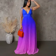 Plus Size Backless Sexy Strappy Gradient Maxi Dress GATE-D403