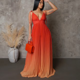 Plus Size Backless Sexy Strappy Gradient Maxi Dress GATE-D403
