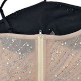 Solid Color Mesh Hot Drill Sling Mini Dress BY-6641