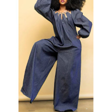 Faux Denim Loose Solid Jumpsuit QYXZ-9141