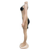 Solid Color Mesh Hot Drill Sling Mini Dress BY-6641