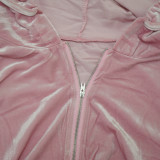 Long Sleeve Hooded Crop Tops And Shorts Tight 2 Piece Set YF-1100
