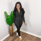 Solid Color Zipper Long Sleeve Jumpsuit DDF-88219