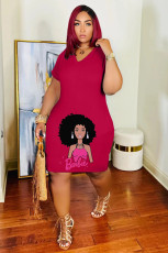 Fashion V Neck Print Midi Dress WAF-008330