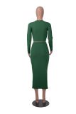 Solid Color Long Sleeve Two Piece Skirts Set MZ-2810