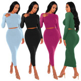 Solid Color Long Sleeve Two Piece Skirts Set MZ-2810