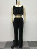 Press Pleat Splicing Webbing Solid Wide Leg Two Piece Set NY-2812