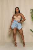 Fashion Buttoned Fake Two Piece Denim Shorts CM-8693