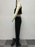 Press Pleat Splicing Webbing Solid Wide Leg Two Piece Set NY-2812
