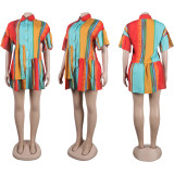 Plus Size Contrast Color Patchwork Shirt Dress NY-10552