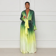 Gradient Color Flare Sleeve Pleated Wide Leg Pants Set YF-10598