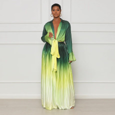 Gradient Color Flare Sleeve Pleated Wide Leg Pants Set YF-10598
