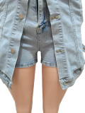 Fashion Buttoned Fake Two Piece Denim Shorts CM-8693