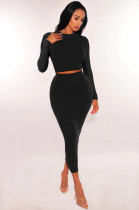 Solid Color Long Sleeve Two Piece Skirts Set MZ-2810