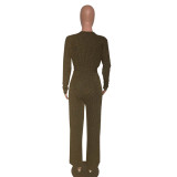 Gold Stripe Long Sleeve V-Neck Jumpsuit NK-9085