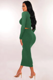 Solid Color Long Sleeve Two Piece Skirts Set MZ-2810