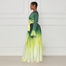 Gradient Color Flare Sleeve Pleated Wide Leg Pants Set YF-10598