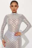 Fashion Mesh Plaid Long Sleeve Maxi Dress YD-8773