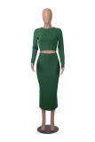 Solid Color Long Sleeve Two Piece Skirts Set MZ-2810