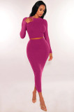 Solid Color Long Sleeve Two Piece Skirts Set MZ-2810