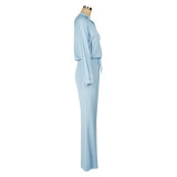 Solid Color Zipper Long Sleeve Pants Sport Two Piece Set AIL-251