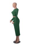 Solid Color Long Sleeve Two Piece Skirts Set MZ-2810