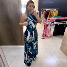 Plus Size Fashion Multicolor Print Bandage Jumpsuit NY-10592